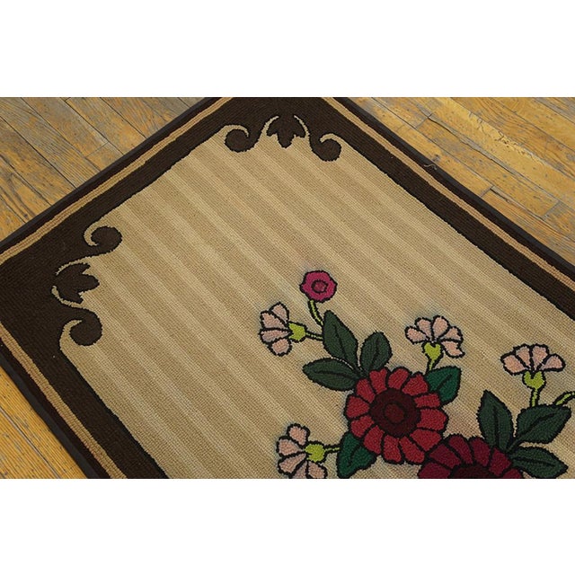 Antique American hooked rug, measures: 2'10" x 5'10". Antique American American Hooked Rug Ivory 1940s, Circa Date: 1940s....