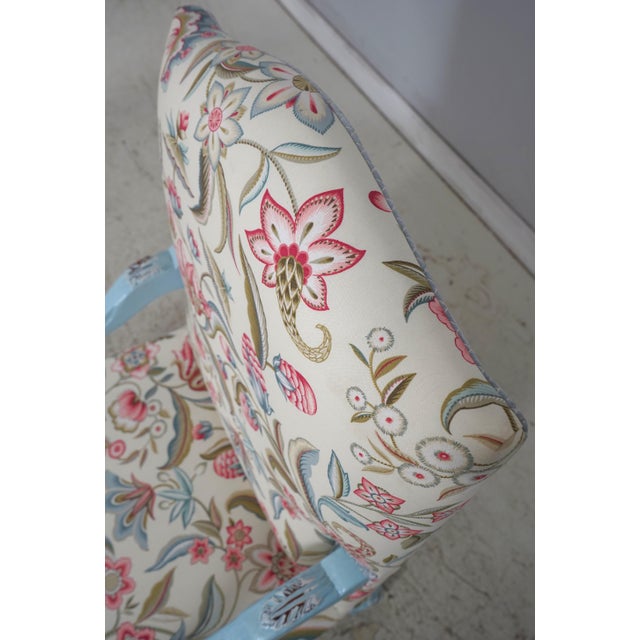 Pair of French Provincial Blue Frame Open Arm Chairs For Sale - Image 15 of 18