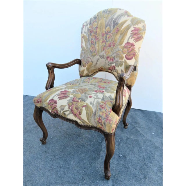 Wood Late 20th Century Louis XV Style Walnut Tapestery Arm Chair For Sale - Image 7 of 7