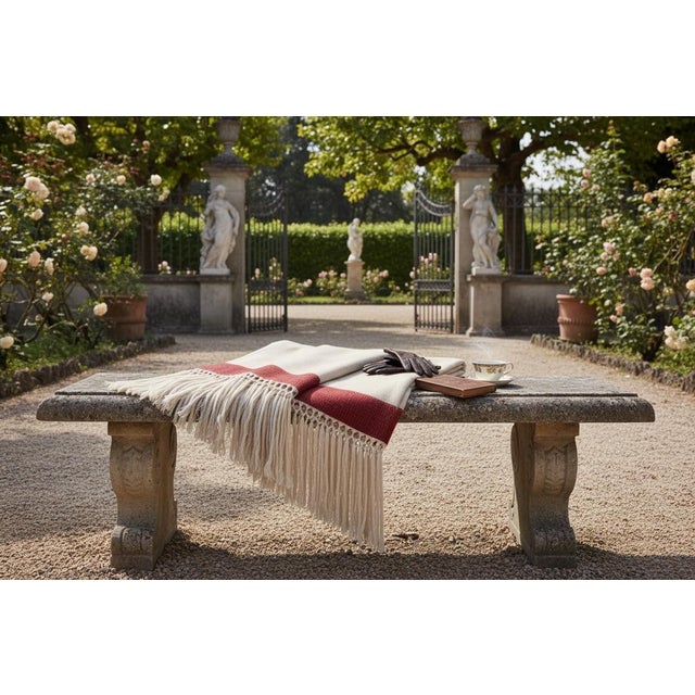 Merino Wool Fringed Red-Banded Throw by Villa Como For Sale - Image 4 of 5