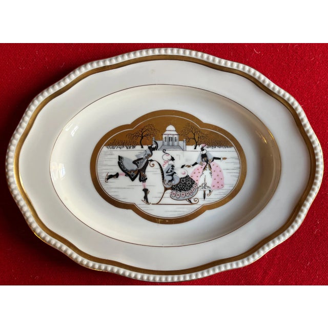 Art Deco Art Deco Rosenthal Porcelain Rhododendron Oval Platter With Hand Pained Rococo Scene of Ice Skating For Sale - Image 3 of 8