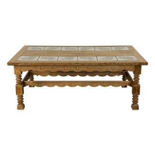 Brutalist Danish Oak Tile-Top Coffee Table from Henning Kjærnulf, 1960s For Sale