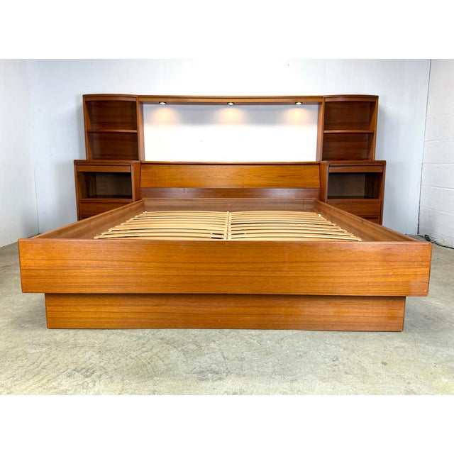 Mid Century Danish Modern Teak Queen Size Bed Set / Headboard / Nightstands by Torring Mobelfabrik For Sale - Image 10 of 12