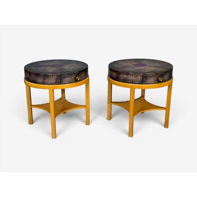 Brown Tommi Parzinger, Nightstands, Bleached Mahogany, Leather, Usa, 1930s For Sale - Image 8 of 14