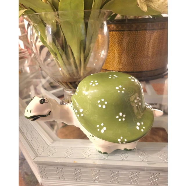 Green Vintage Ceramic Turtle Catchall Green White Decorative Room Accent For Sale - Image 8 of 8