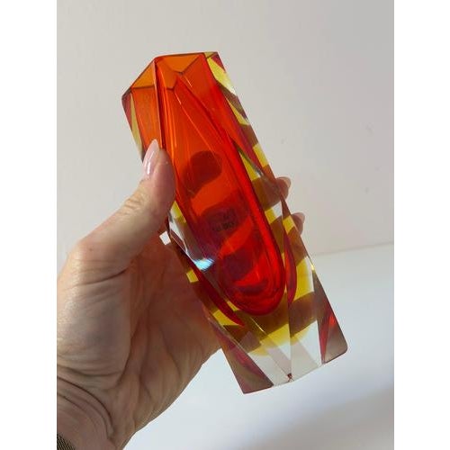 Red and Yellow Murano Glass Block Vase from Vetreria Artistica Oball For Sale - Image 6 of 11