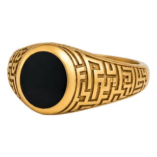 Men’s Black Onyx Ring With Arabic Calligraphy Design, Size 7.5 For Sale