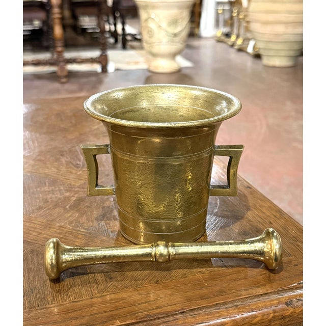 Mid 19th Century Mid-19th Century French Bronze Mortar With Original Pestle For Sale - Image 5 of 8