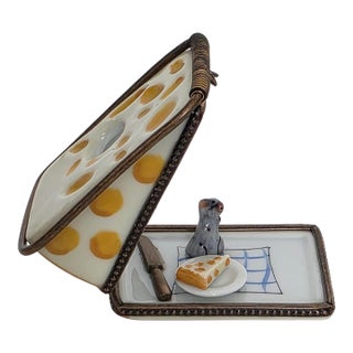 Vintage French Limoges Mouse Trap Cheese & Mouse Trinket Box For Sale