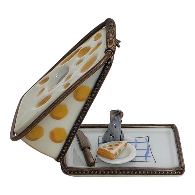 Vintage French Limoges Mouse Trap Cheese & Mouse Trinket Box For Sale