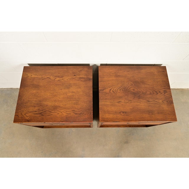Henredon Mid-Century Modern Campaign Oak Nightstands, Pair For Sale - Image 12 of 15