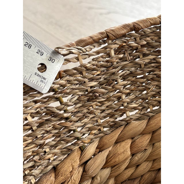 Taupe Vintage 2pc Woven Baskets 21” XL Woven & Pedestal For Sale - Image 8 of 9