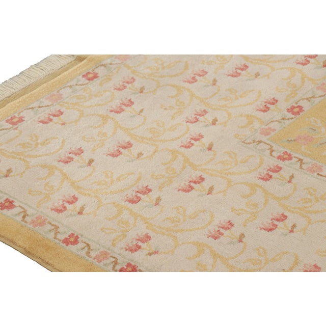 Traditional Vintage Oushak Rug Gold and Beige With Floral Patterns | Rug & Kilim For Sale - Image 3 of 7