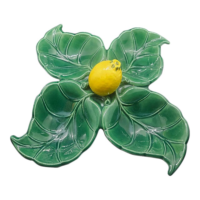 Vintage Usa Jb34 Mid-Century Modern Green Ceramic Leaf Serving Dish For Sale