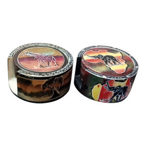 1980s Pair of Safari Theme Soapstone Coasters Set of 6 With Holder From Kenya