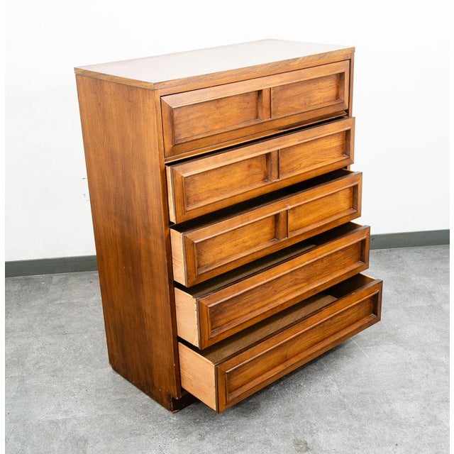 Mid-Century Modern Mid Century Modern Highboy Dresser Morris of California Walnut Drawer 5 Drawer For Sale - Image 3 of 12