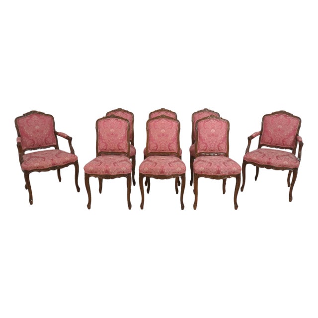 Set of 8 French Louis XV Upholstered Dining Chairs For Sale