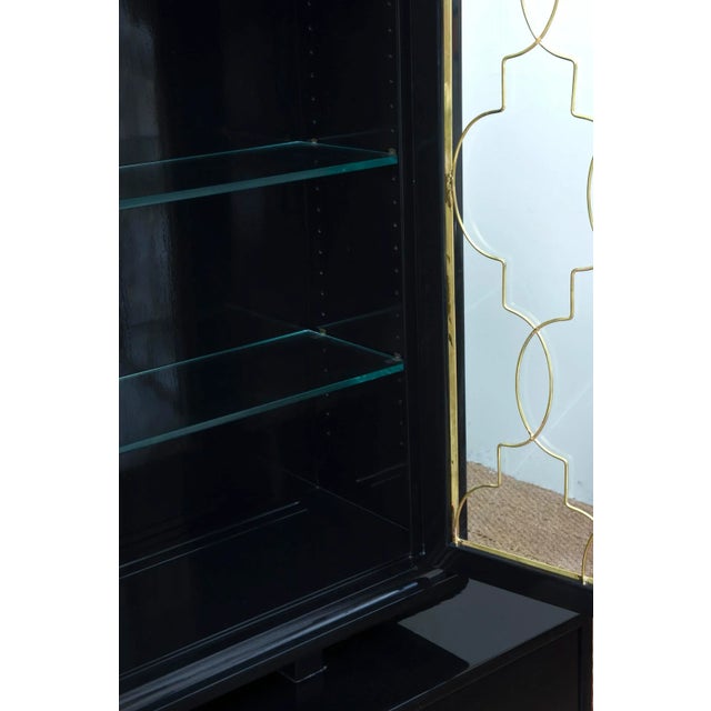 Vintage Rare Grosfeld House Modernist Black Lacquered Over Wood, Brass and Glass Cabinet, 1940's For Sale - Image 10 of 13