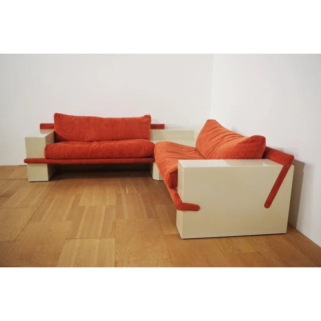 Orange White Lacquered Modular Sofa with Orange Fabric, Set of 17 For Sale - Image 8 of 18