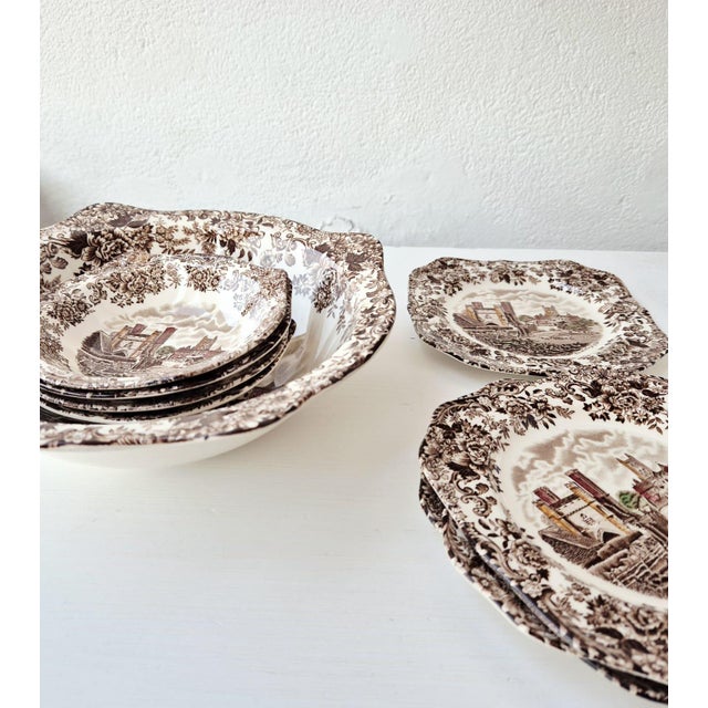 Ceramic Vintage English Ironstone Dessert Set by Johnson Bros, 1970s, Set of 9 For Sale - Image 7 of 15