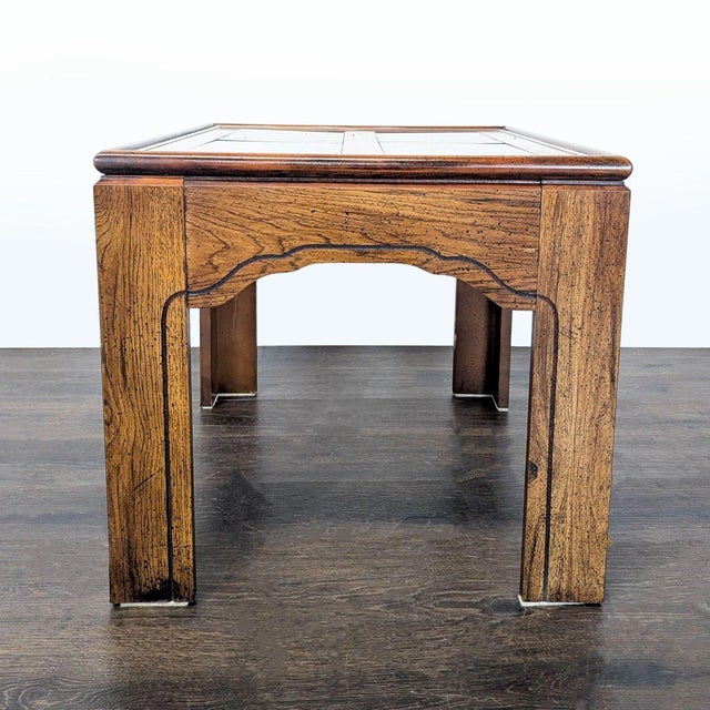 Traditional Vintage Wood and Glass End Table With Brass Inlay For Sale - Image 3 of 7
