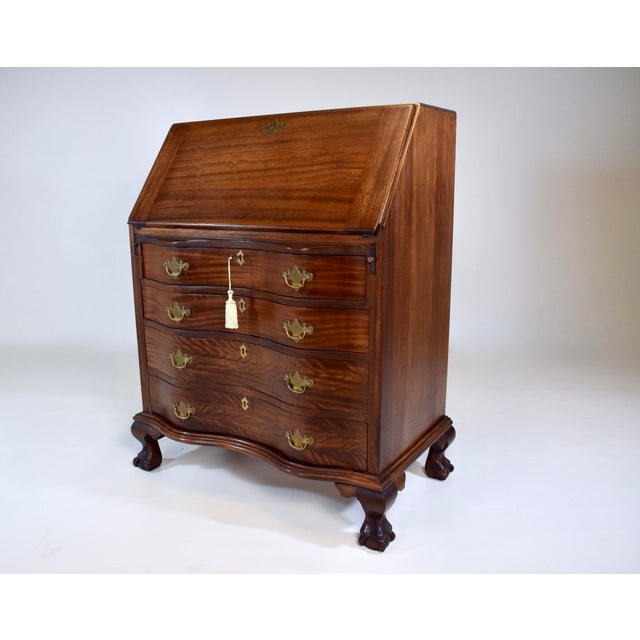 Wood Chippendale Mahogany Secretary Slant Top Desk, 1920's For Sale - Image 7 of 16