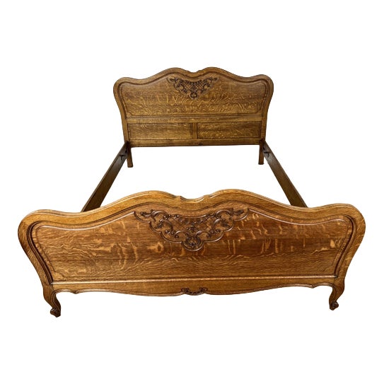 Vintage French Louis XVI Double Bed Frame in Oak For Sale