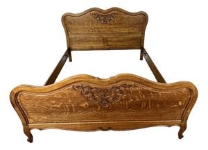 Vintage French Louis XVI Double Bed Frame in Oak