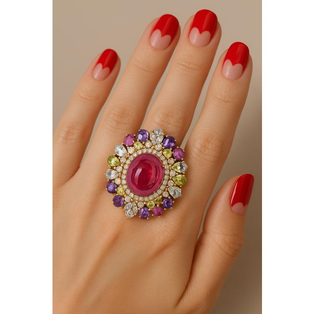 Bochic “Orient” Natural Ruby, Peridot & Amethyst Ring Set In 18 K Gold & Silver For Sale In New York - Image 6 of 12