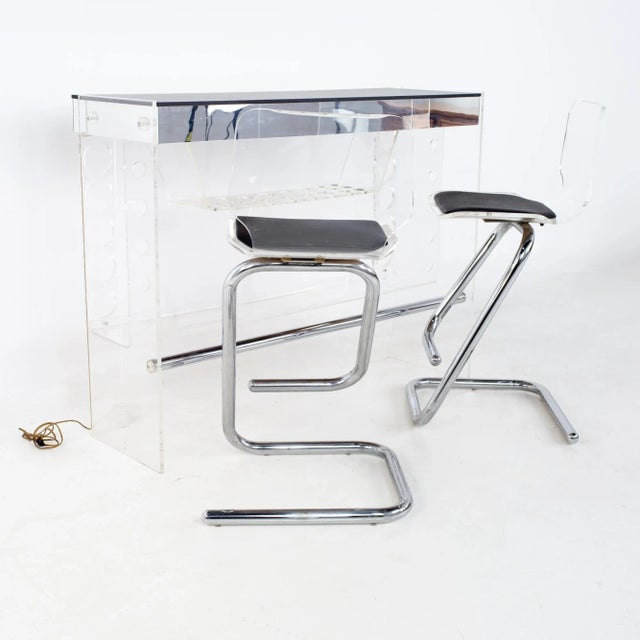 Luigi Bardini Mid Century Illuminating Lucite Bar and Barstools For Sale - Image 13 of 13