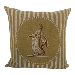 Vintage Neoclassical Tapestry Pillow Made in France With Down Insert For Sale