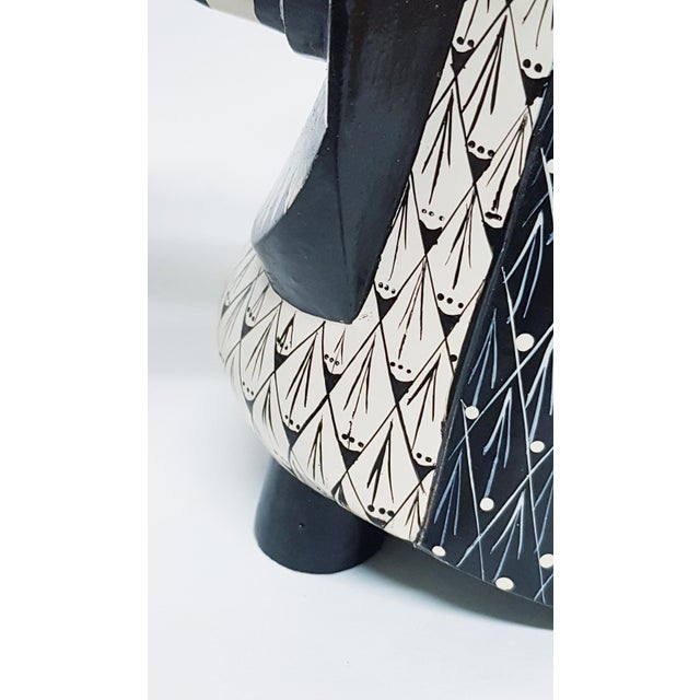 Wood Hand-Painted Monochrome Wooden Owl For Sale - Image 7 of 12