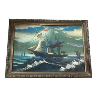 1940s Vintage Framed Original Seascape Nautical Painting For Sale