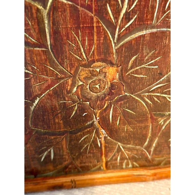 Bamboo Wooden Storage Box With Woven Handles, Hand Carved For Sale - Image 9 of 11