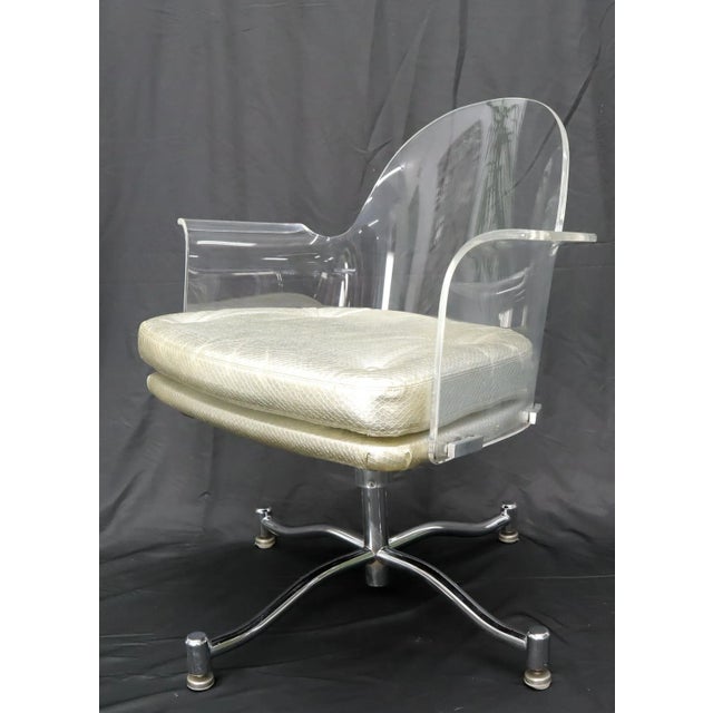 Metal Set of 4 Bent Lucite Dining Chairs on Chrome Bases For Sale - Image 7 of 12