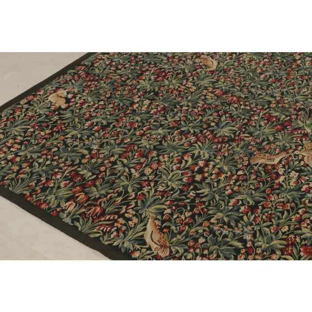Textile Rug & Kilim’s Tudor Style Kilim in Green and Red Florals With Beige Pictorials For Sale - Image 7 of 9