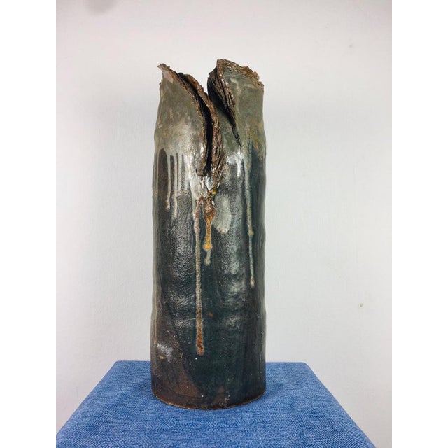 1960s Vintage Abstract Black and Grey Glazed Ceramic Vase, 1960s For Sale - Image 5 of 9