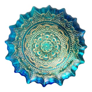 Contemporary Turkish Azzurra Turquoise-Green Gold Shallow Decorative Catchall Bowl For Sale