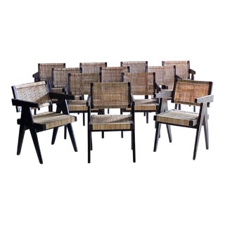 Pierre Jeanneret ‘Black’ Dining Chairs Set of 12 Certificate by Jacques Dworczak 1955 For Sale