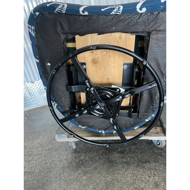 Blue 1970s Beach House Seahorse Fabric Covered Fan Back Lounge Chairs - a Pair For Sale - Image 8 of 10