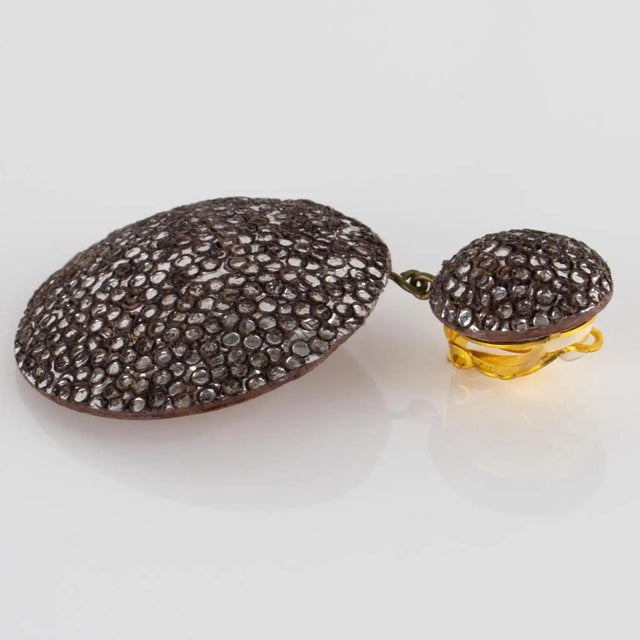 Fabrice Paris Taupe and Silver Resin Dangle Clip Earrings For Sale - Image 9 of 9