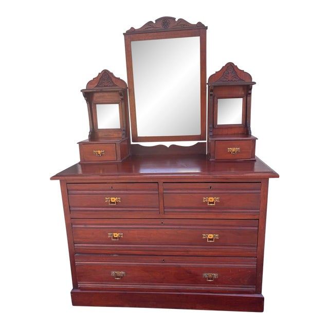 Early 1900's Victorian Eastlake Mahogany Ladies Dresser Vanity For Sale