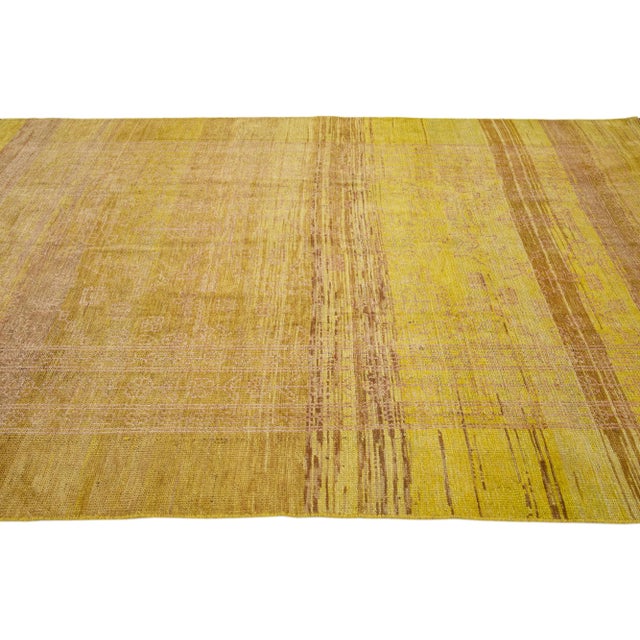Modern Transitional Handmade Allover Yellow & Brown Wool Rug For Sale In New York - Image 6 of 8