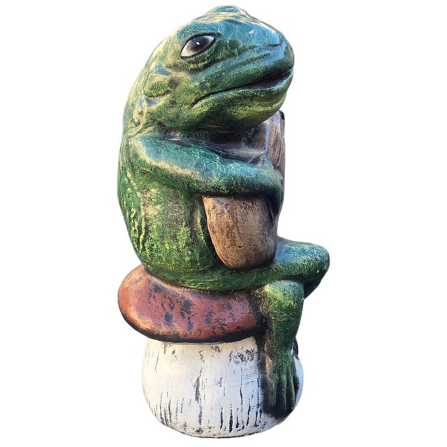 Anthropomorphic Frog Playing Guitar Mushroom Cement Sculpture Yard Art Statue For Sale - Image 17 of 18