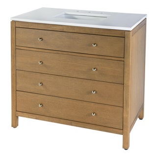 Nora 36 in. W Quartz and Wood Single Sink 3 Drawer Bathroom Vanity Set, Light Natural For Sale