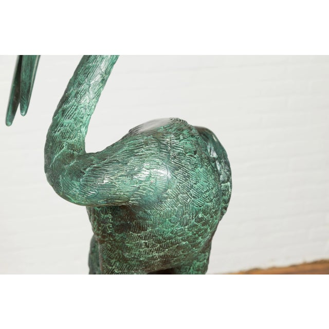 Contemporary Verdigris Bronze Crane Sculptures Tubed as Fountains - A Pair For Sale - Image 12 of 12