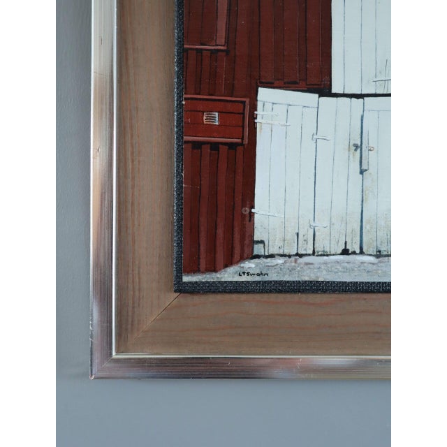 Mid-Century Modern 'The White Doors' Vintage Original Street Scene Oil Painting, Framed For Sale - Image 6 of 13