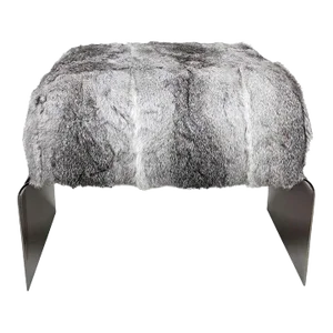 Rabbit Fur Ottoman Bench With Steel Base in Black Nickel