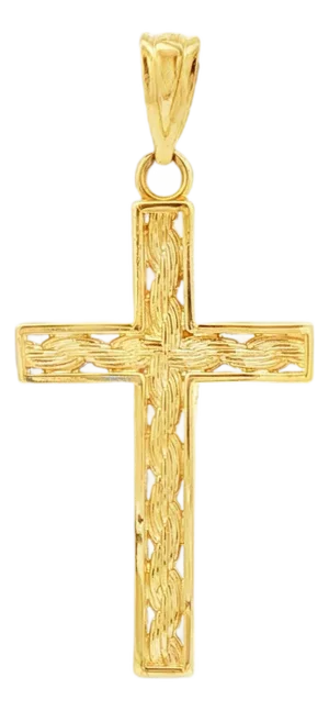 Late 20th Century Rope Texture Contemporary 14k Yellow Gold Cross
