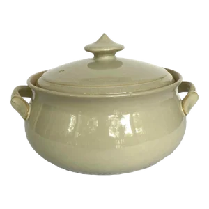 Denby-Langley Energy Round Covered Casserole Dish in Sage, Cream & Yellow Rim